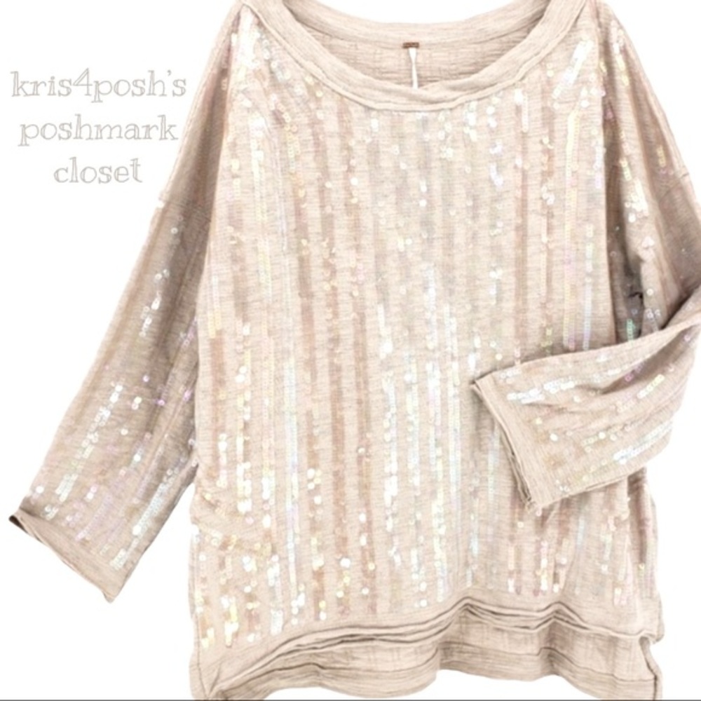 Free People Glitzy Sequin Sweater Tunic Crew Neck Top